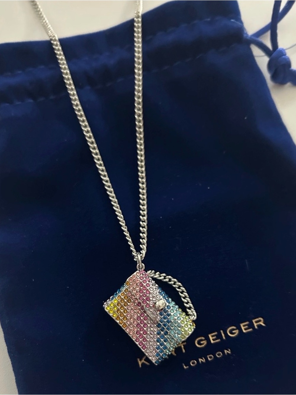 Kurt Geiger Multicolor Crystal Handbag Pendant Long Necklace